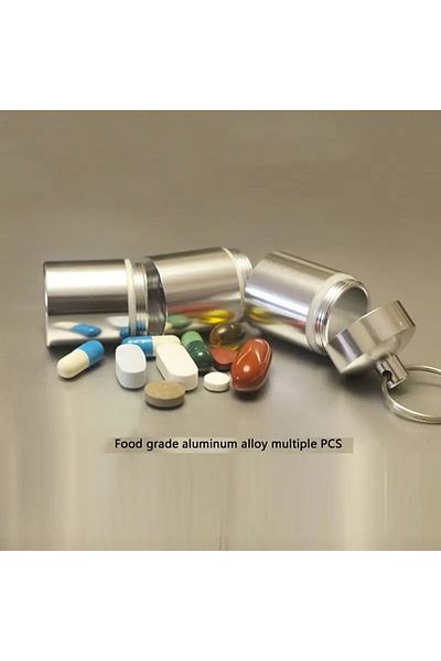 Choice Silver New Key Chain Medicine Pill Bottle Box Aluminum Storage Case Medicine Container Aluminum Box
