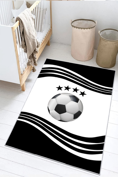 CENTER AVM Siyah Beyaz Çocuk Odası Halısı Leke Tutmaz Makinede Yıkanabilir Ka...