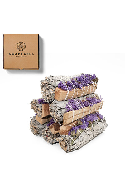 AWAFI MILL عصا التلطيخ بالو سانتو والسينواتا الأرجوانية مع المريمية البيضاء - عبوة من 3 أعواد