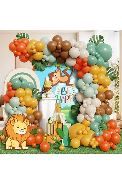 Choice Other As picture 126pcs Jungle animal theme yellow and green balloon arch set, brown and white ball