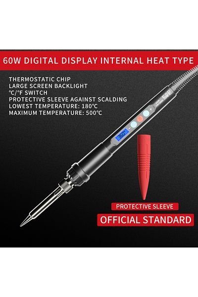 Choice black 60W EU 60W Digital Electric Soldering Iron Kit - Adjustable Temperature Welding Tool Set with