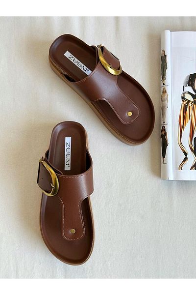 Zuum Molina Anatomical Buckle Flip Flops Women's Slippers - Brown Skin