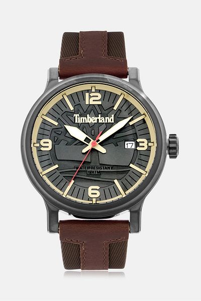 Timberland Men Tdwgn0029104 Leather Analog Watch 45 Mm, Brown