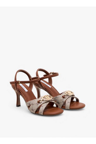 ELLE Women's Monogram Print Strap Sandals with Buckle Closure