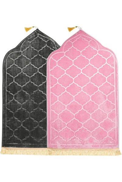 Fabienne سجادة صلاة مضادة للانزلاق من قطعتين، 70×110 سم، رمادي/وردي