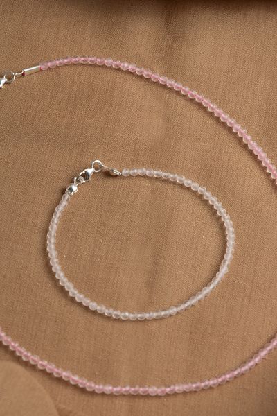 OSMANLI DEĞERLİ TAŞ Certified Natural Pink Quartz Necklace and Bracelet Set