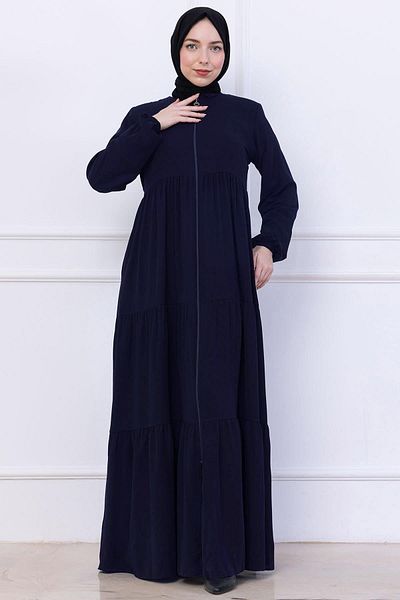 hafsamina Layered Gathered Ferace Navy Blue Hm2735