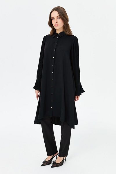 Esswaap Stylish Tunic with Pleated Sleeve Detail Black