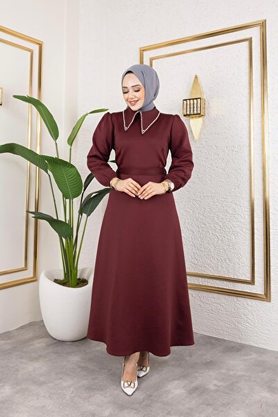 HARMAN BUTİK ΓΥΝΑΙΚΕΙΟ ΚΟΛΑΡ ΜΕ ΖΩΝΗ ΠΕΡΛΕΣ SCUBA ΥΦΑΣΜΑ ΦΟΡΕΜΑ