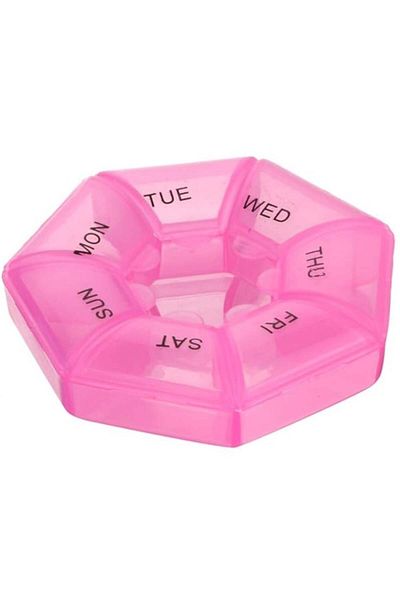 PUFO Round box for organizing medicines, vitamins or supplements for a week, Pufo Pill, 9 cm, pink
