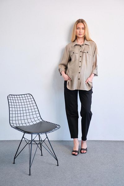 BUSA Cămașă modal de maternitate cu buzunar frontal KHAKI