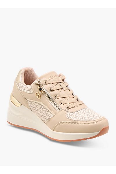 Celeste Women's Monogram Print Sneakers with Lace-Up Closure and Zip Detail
