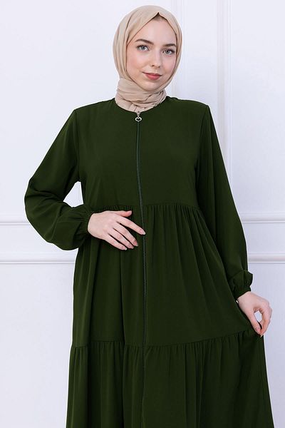 hafsamina Layered Gathered Ferace Khaki Hm2735