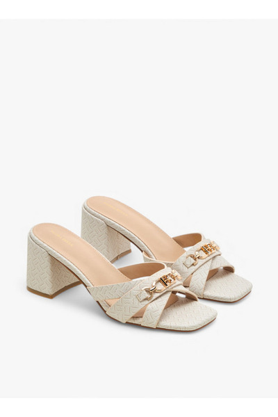 Flora Bella by Shoexpress Monogram Print Cross Strap Sandals with Block Heels
