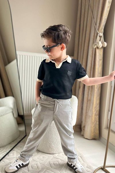 Minigimin Cicileri My Mini's Ciceleri Polo Collar Boy's T-Shirt and Pants 2-Piece Set - Gray