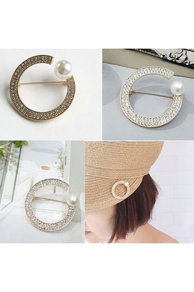 PUFO Broșă elegantă pentru femei, Elegant Circle, model cu pietricele, auriu
