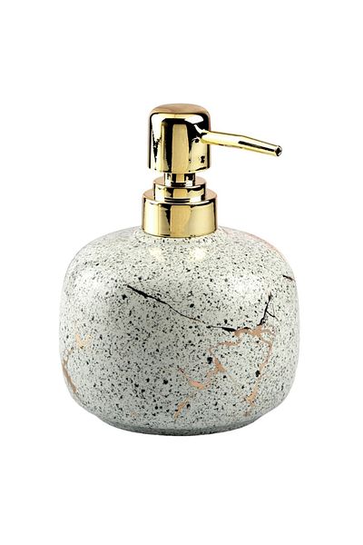 PUFO Dispenser elegant din ceramică, piatră albă, pentru săpun lichid, 15 cm, alb
