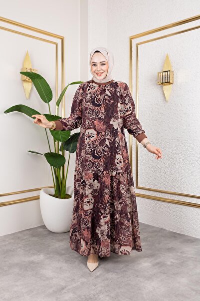 HARMAN BUTİK Γυναικείο φόρεμα με σχέδιο σιφόν με επένδυση