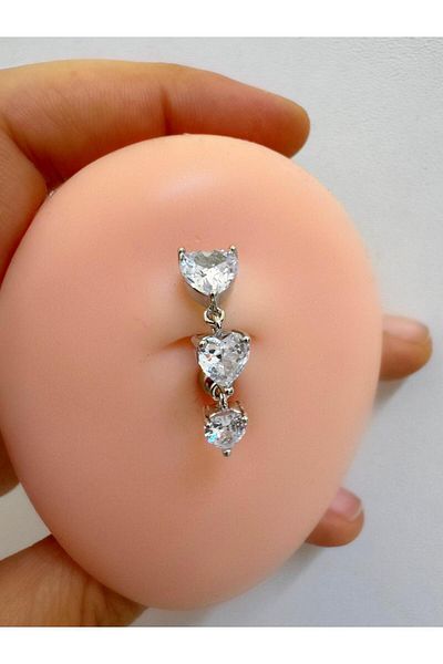 Arescollection Surgical Steel Top Mount Zircon Stone Heart Belly Piercing