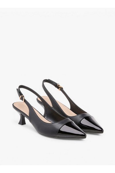 Flora Bella by Shoexpress Monogram Print Pointed Toe Slingback Shoes with Kitten Heels