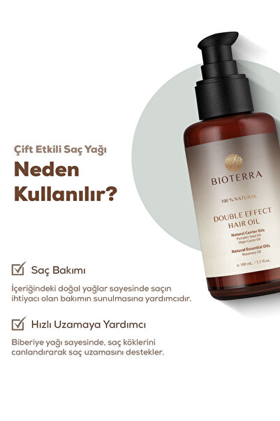Bioterra Saç Bakım Yağı Double Effect Hair Treatment Oil 100 ml - Saç Köklerini Besleyici Ve Onarıcı Etki