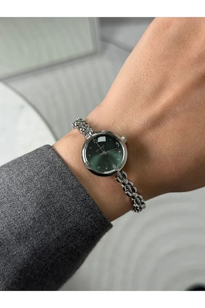 RoseandRoses Janice New Season Thin Cord Women's Wrist Watch Silver (Green Dial)