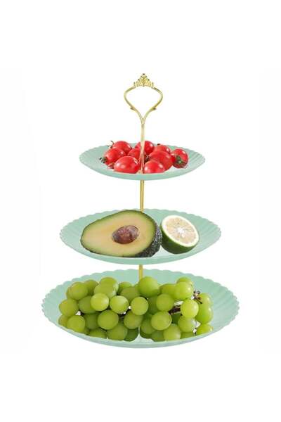 PUFO Candy 3-tiered fruit bowl, for cakes, fruit, appetizers, metal handle, light green