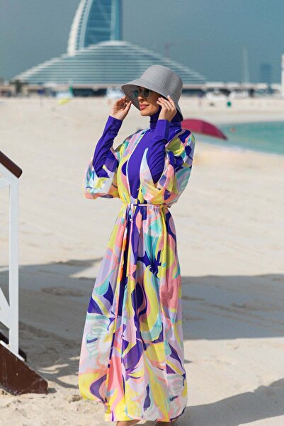 Marina Desenli Renkli Kimono Kaftan P2332