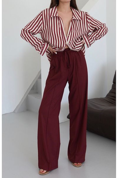 Laluvia Pantaloni din poliviscos cu cusătură în față cu talie elastică roșu Claret - 50741