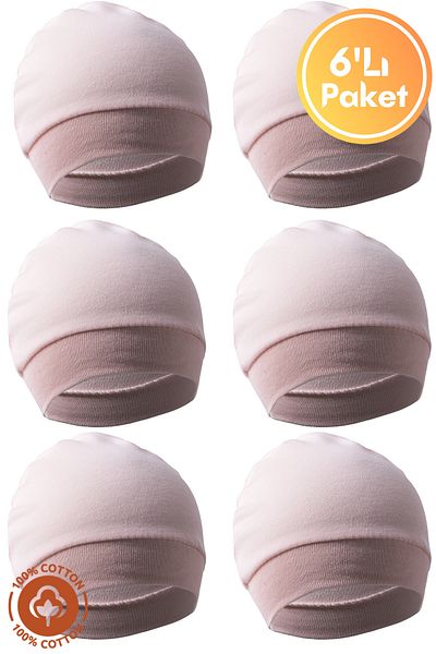 Miniel 6-Piece Unisex Baby Combed Cotton Set - Organic Cotton, Solid Colored Newborn Beanie