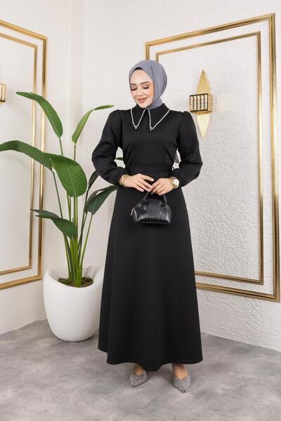 HARMAN BUTİK ΓΥΝΑΙΚΕΙΟ ΚΟΛΑΡ ΜΕ ΖΩΝΗ ΠΕΡΛΕΣ SCUBA ΥΦΑΣΜΑ ΦΟΡΕΜΑ