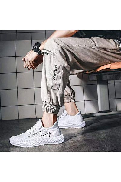 Muchmy Canvas Lace Closure Men Gym Sports Sneakers Mesh Pattern Boy's Sneakers
