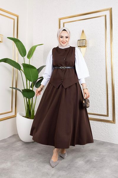 HARMAN BUTİK Women's Belted Vest-Skirt 2-Piece Hürem Suit