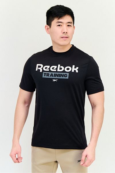 Reebok Men Sportswear Fit Brand Logo Short Sleeves Training T-Shirt, Black