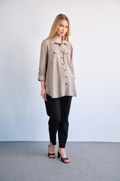 BUSA Cămașă modal de maternitate cu buzunar frontal KHAKI
