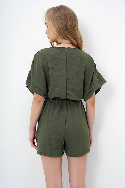 ÇEÇİM Women's V-Neck Shoulders Gathered Double Pocket Aerobin Shorts Jumpsuit Zyn-58790