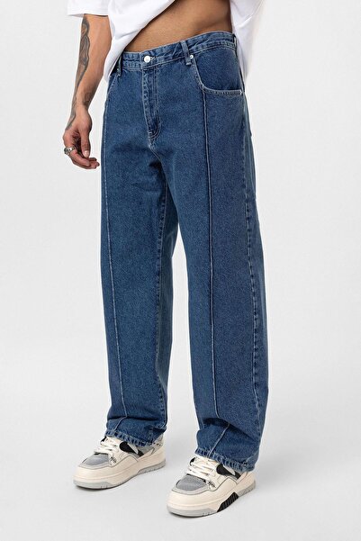 VAMOSCLO Dikiş Detaylı Relaxed Fit Jean Mavi