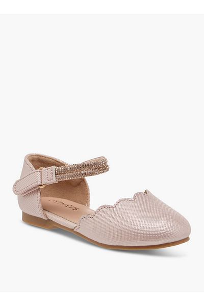 Juniors Scallop Detail Ballerina Shoes with Hook and Loop Closure