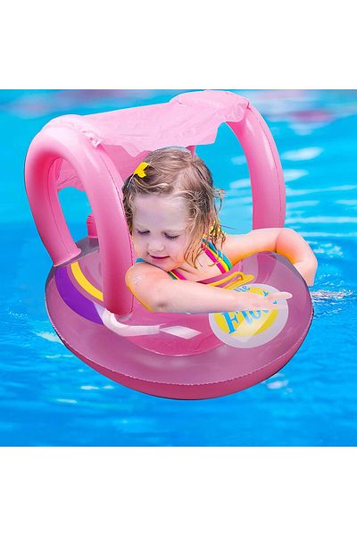 bestadashop حلقة سباحة للأطفال مع مظلة للقدم