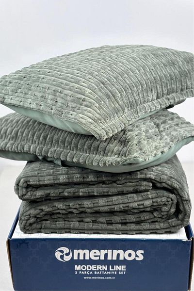 Çeyiz Diyarı Merino Twist Double Blanket Set Green