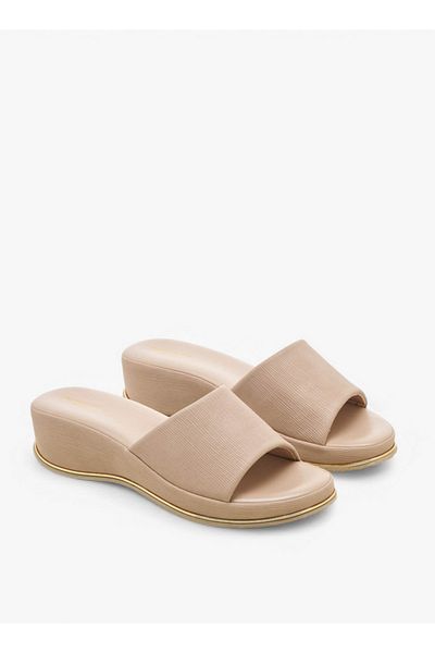 Flora Bella by Shoexpress Textured Slip-On Sandals with Wedge Heel