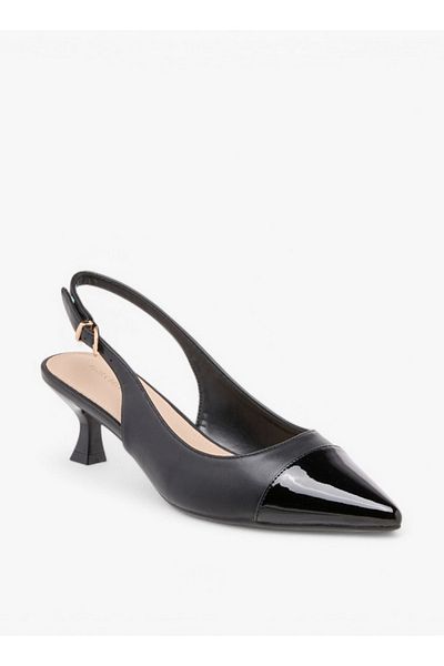 Flora Bella by Shoexpress Monogram Print Pointed Toe Slingback Shoes with Kitten Heels
