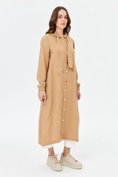 Esswaap Hooded Detailed Long Tunic Mink