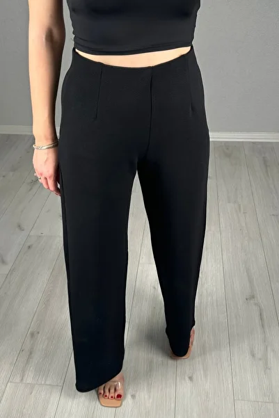 lady special Women's Black Elastic Waist Lycra Palazzo Trousers