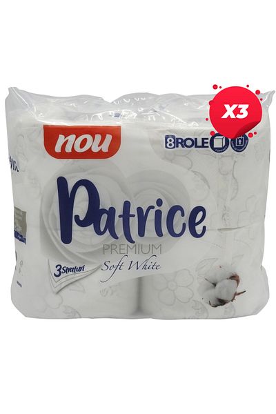 Patrice X3 PARTICE TOILET PAPER 8ROLLS 3LAYERS PREMIUM SOFT WHITE