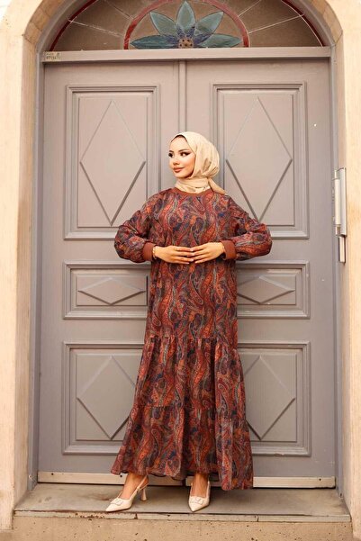 HARMAN BUTİK Γυναικείο φόρεμα σιφόν με σχέδιο σάλι - με επένδυση