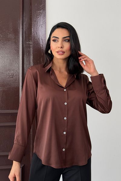 Ortaya Çık Brown Light Draped Satin Shirt