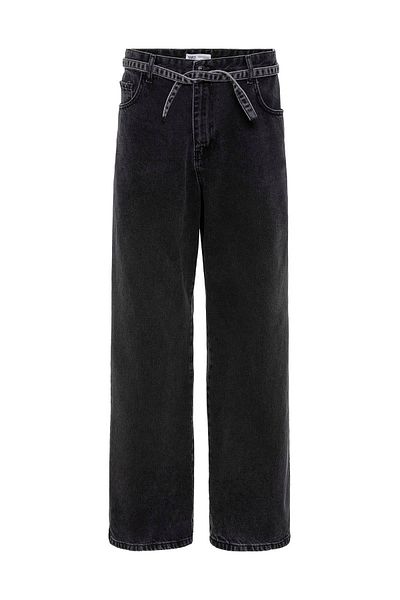 VAMOSCLO Belt Detailed Striped Baggy Jean Anthracite