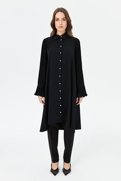 Esswaap Stylish Tunic with Pleated Sleeve Detail Black