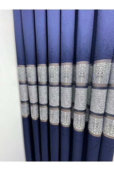 NİVEMESHOME Nivemeshome Pocket Knife Fj672069 V-530 Navy Blue 1/3 Tight Pleated Background Curtain Apm